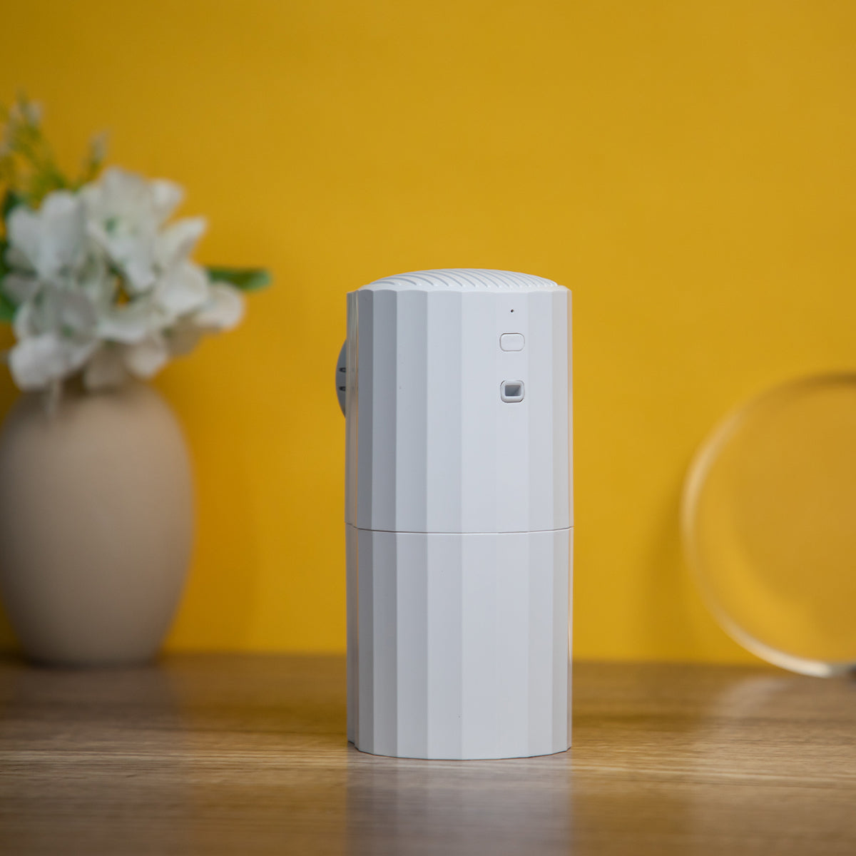 Modern Cylindrical Aroma Diffuser – Bluetooth & WiFi-Controlled, Quiet & Efficient for Small Spaces (In Stock)