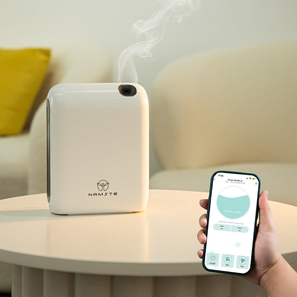 White Square Aroma Diffuser – Bluetooth-Controlled, Silent & Energy-Efficient for Small Rooms