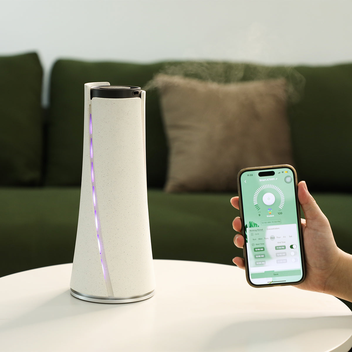 Cone-Shaped Aroma Diffuser – Bluetooth & WiFi Controlled, Stylish Design, Quiet Operation