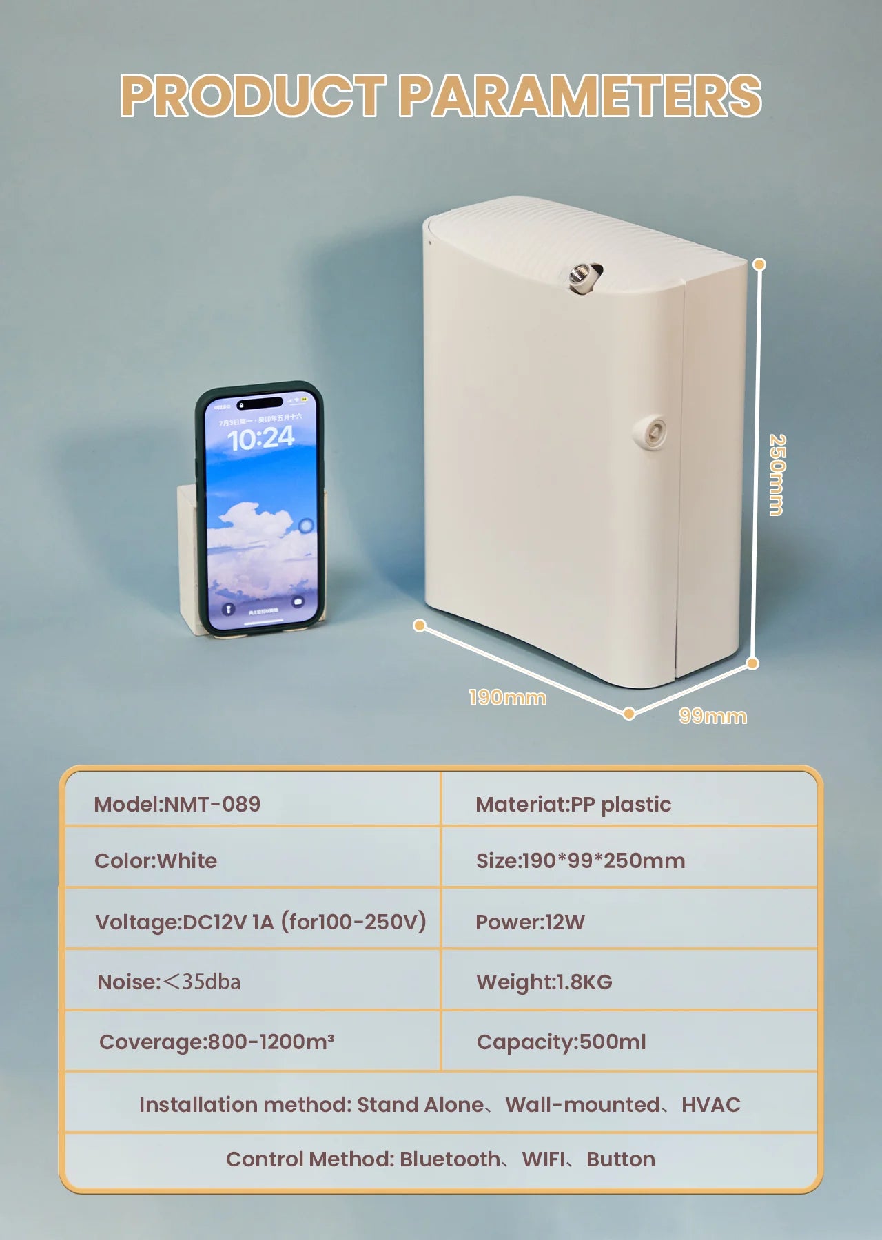 Nordic Aroma Diffuser – WiFi & Bluetooth, Silent & Efficient for Home & Office, Large Coverage